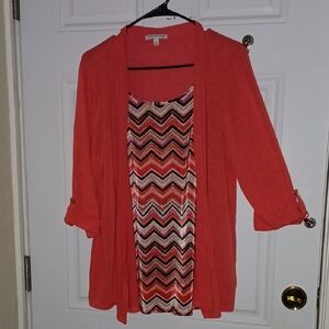 Notations Coral Cardigan with Chevron Tank